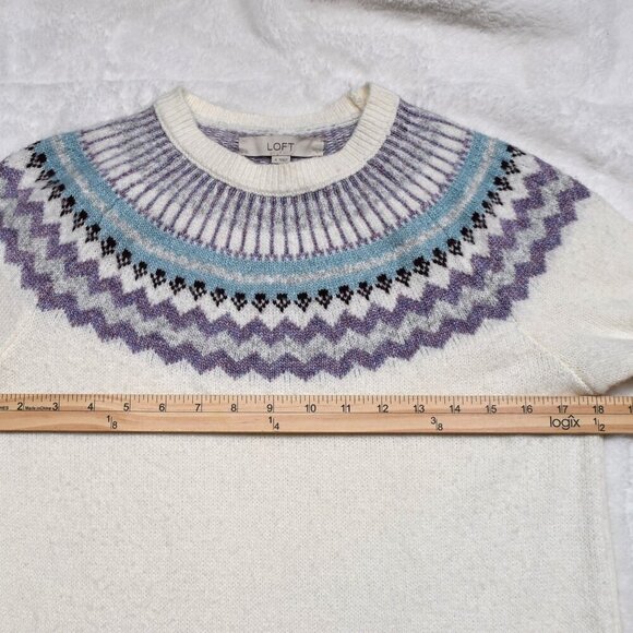 Ann Taylor Loft Fair Isle Sweater Sz S Crew Neck Wool Blend Nordic Holiday Ski - Picture 13 of 13
